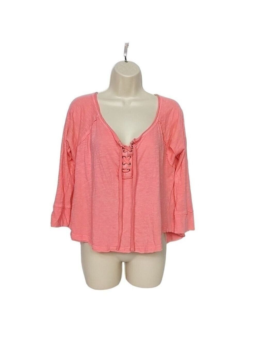 We The Free Coral Pink Lace Up Front Blouse Small